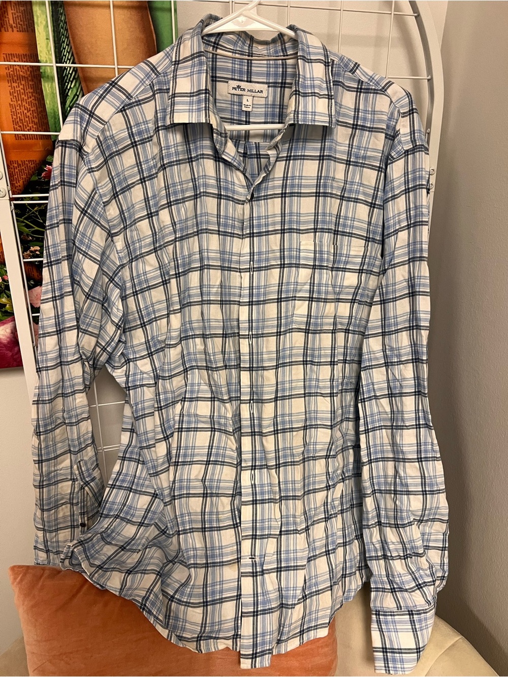 Peter Millar Blue and White Plaid Casual Button-Down Shirt